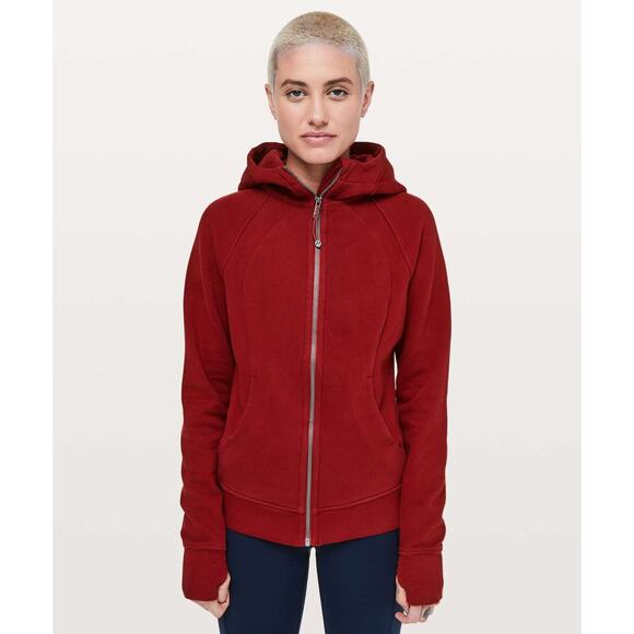 lululemon athletica Tops - Lululemon Scuba Full Zip Hoodie Jacket in Dark Sport Red Cotton Fleece Athletic